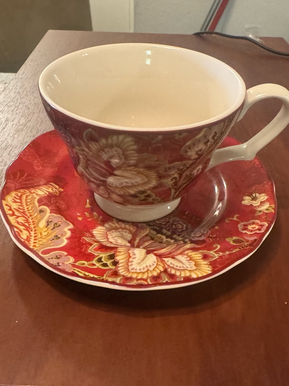 Beautiful 222 Fifth Gabrielle Red Porcelain Cup & Saucer